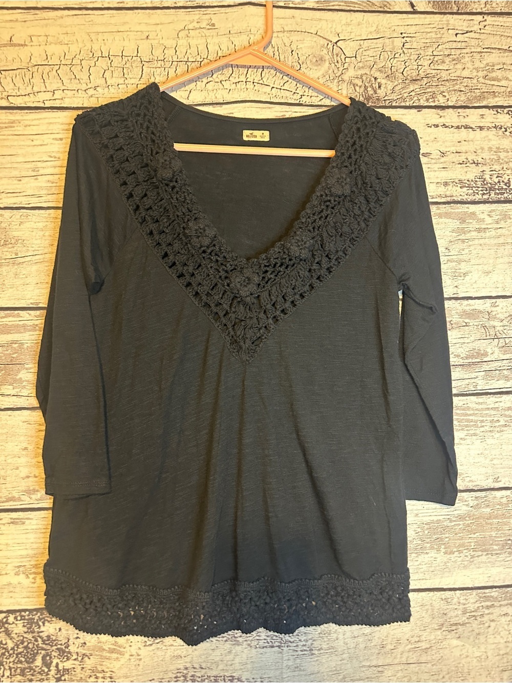 Hollister Black Crochet Trim Boho Tunic Top Medium